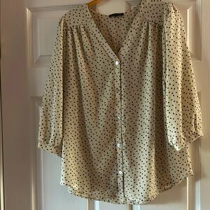 West Kei Cream and Black Button-Up Blouse